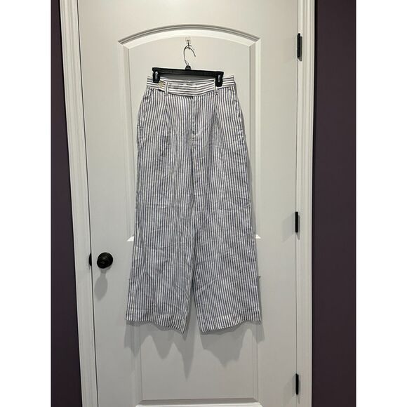 Madewell The Harlow Wide Leg Pants 100% Linen Blue and White Stripe Size 4 - Picture 1 of 7